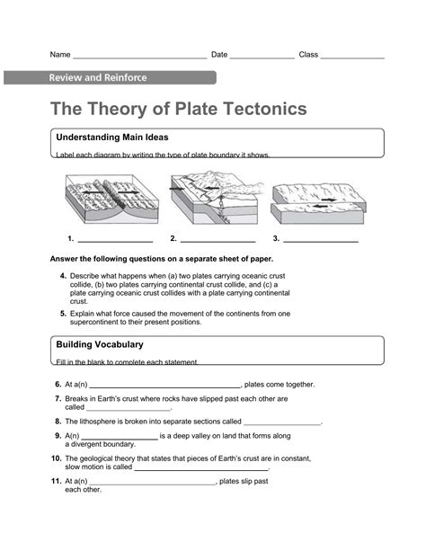 Tectonic Plates Map Worksheet Answer Key